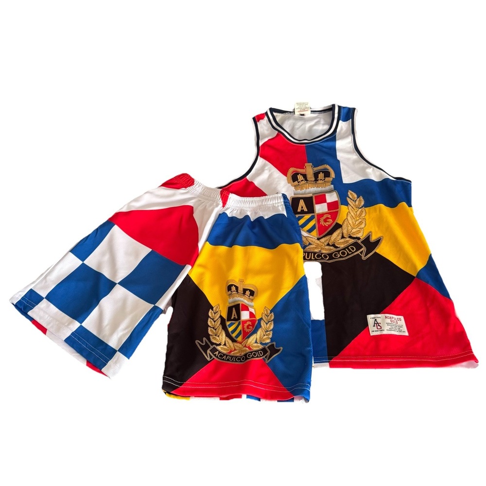 Acapulco Gold Men's Size S Vintage 80's Logo Crest‎ Nautical Flags Top & Shorts